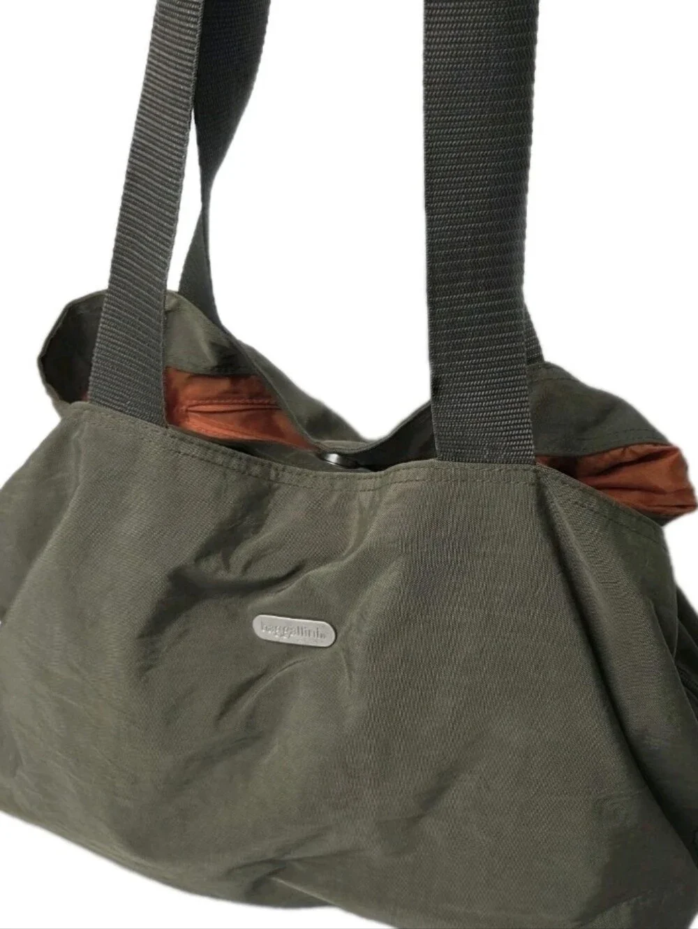 Baggalini Olive Green Shoulder Tote with Orange Lining